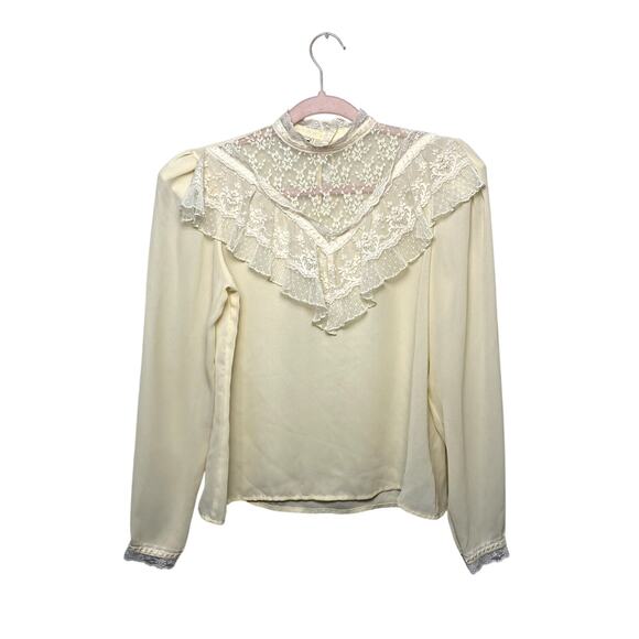 Notches Tops - Vintage Notches White Lacy Victorian Collar Ruffle Prarie Cottage Blouse sz 7